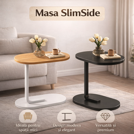 Masa SlimSide™ – Elegantă, compactă și perfectă pentru orice canapea